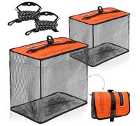 Loyala Floating Fishing Basket, 5Gallons/13 Gallons 2 Pcs Collapsible Fishing Net Cage with 20Ft Anti Slip Rope for Caughting Fish Beach Fishing Stream Fishing Rock Fishing Fly Fishing (Orange)