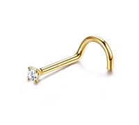 LOYALLOOK 14K Real Gold Nose Rings Studs Simulated Diamond CZ Corkscrew Nose Rings Nose Studs Solid Gold Twist Nose Screw Studs Rings Hypoallergenic Nose Piercings for Women Men 1.5 2 3MM, Yellow Gold