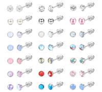 LOYALLOOK 21Pairs 20G Hypoallergenic Stud Earrings Set for Women Men 316L Stainless Steel Cartilage Flat Back Stud Earrings CZ Opal Screwback Earrings Studs Piercing Jewelry Multicolored, Stainless