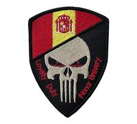 Loyalty Duty Honor Bravery Hook and Loop Badge Spain Flag Punisher Patch 9.5 x 6.5 cm | Very Sticky | Patch Stickers to Decorate Your Clothes | Easy to Apply