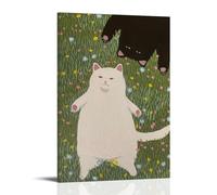 LOYANUKE Healing Art Prints Black And White Cats on The Grass Poster Room Decoration Painting Interior Aesthetics Canvas Oil Painting Star Movie Music Album Poster