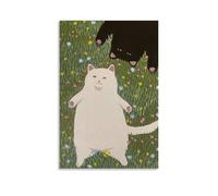 LOYANUKE Healing Art Prints Black And White Cats on The Grass Poster Room Decoration Painting Interior Aesthetics Canvas Oil Painting Star Movie Music Album Poster