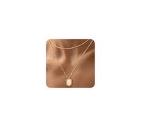 LOYATA Gold Layered Initial Necklaces for Women,14K Gold Plated Double Layered Stacked Letter Pendant Necklace Ball Bead Necklace Chain Dainty Trendy Hexagon Name Necklaces for Women Jewelry Gifts