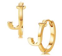 LOYATA Initial Huggie Hoop Earrings Gold Letter Sleeper 14K Gold Filled Earrings Simple Hypoallergenic Personalized Jewelry Gift for Women - 26 Letters, Brass, No Gemstone