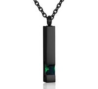 Loybora Square Crystal Bar Cremation Urn Necklace Holder for Ashes Stainless Steel Ashes Memorial Keepsake Cremation Jewelry Black Square Zircon Bar Memorial Pendant Necklace for Women Men, Stainless