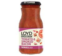 Loyd Grossman Italian Tomato & Smoked Bacon Sauce - Rich Tomato Base With Bacon & Red Chilli, 350 g Jar (Pack of 6)