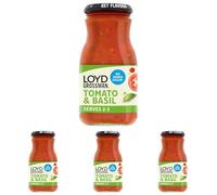 Loyd Grossman No Added Sugar Italian Tomato & Basil Sauce - Classic Italian Flavour, Vegetarian-Friendly, 350 g Jar (Pack of 4)
