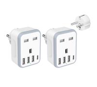 Loydia 2 Pack European Travel Adapter - 5 in 1 UK to EU Adapter with 4 USB Ports, UK to Turkey Travel Plug, Grounded Schuko Plug for Germany, France,