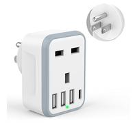 Loydia UK to US Plug Adaptor, 5 in 1 USA Plug Travel Adapter with 3 USB & 1 USB C Ports, American travel plug adapter from UK to USA, US, Canada, Thailand, Mexico, Colombia (Type B)