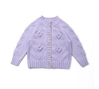 Loyfoky Baby Girl Cardigan 100% Cotton Handmade Florals Toddler Sweater Knitted Coats Long Sleeve Clothes Purple 12-18 Months