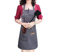 LOYGLIF Apron for Men Women with Adjustable Straps and Large Pockets, Canvas Cotton Cooking Kitchen Chef Bib Aprons Waterproof Grey