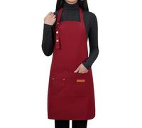 LOYGLIF Apron for Men Women with Adjustable Straps and Large Pockets, Canvas Cotton Cooking Kitchen Chef Bib Aprons Waterproof Red