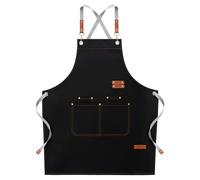 LOYGLIF Chef Aprons for Men Women with Large Pockets Cotton Canvas Racerback Adjustable Kitchen Work Waterproof Black M to XXL