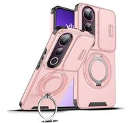 Loyhee Mobile Phone Case for Vivo V50 Lite 4G / 5G - Shockproof Case with Sliding Camera Cover & 360° Rotating Stand, Anti-Fingerprint Silicone & Vibration Protection - Pink