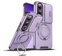 Loyhee Mobile Phone Case for Vivo V50 Lite 4G / 5G - Shockproof Case with Sliding Camera Cover & 360° Rotating Stand, Anti-Fingerprint Silicone & Vibration Protection - Purple