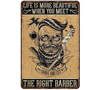 Loyience Retro Metal Tin Sign Life Is More Beautiful When You Meet The Right Barber Poster Hairdresser Wall Art Vintage Metal Sign Farmhouse Bathroom Wall Art Country Home Decor 8X12Inch