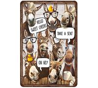 Loyience Rustic Retro Metal Tin Sign Funny Donkey Why Hello Sweet Cheeks Bathroom Poster Donkey Bathroom Wall Art Funny Bathroom Sign Farmhouse Home Restroom Toilet Bath Signs Wall Decor (8X12Inch)