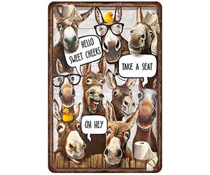 Loyience Rustic Retro Metal Tin Sign Funny Donkey Why Hello Sweet Cheeks Bathroom Poster Donkey Bathroom Wall Art Funny Bathroom Sign Farmhouse Home Restroom Toilet Bath Signs Wall Decor (8X12Inch)