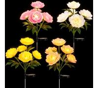 LOYIM 4 Pack Outdoor Solar Flower Lights with 20/28 Waterproof Realistic Solar Powered Flowers Decorative Lights for 4th of July Decor Garden Outside Patio Yard Lawn Pathway (Peony,Pastel)
