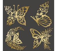 LOYIM 4 Pcs Butterfly Wall Decoration Metal Butterfly Wall Decor Metal Leaf Wall Art Moon Phases Floral Boho Wall Hanging Home Flower Appearance for Bedroom Living Room Home Indoor (Gold,Vivid)