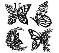 LOYIM 4pcs Butterfly Wall Decoration Black Metal Butterfly Wall Decor Metal Leaf Wall Art Moon Phases Floral Boho Wall Hanging Home Flower Appearance for Bedroom Living Room Home Indoor Bathroom