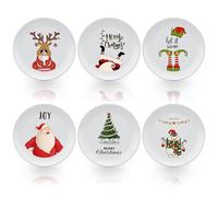 LOYIM 6 Pcs Christmas Dinner Plates - 8 Inch Reusable Round Dishes for Salad Pasta - Xmas Theme Dinnerware Set for Birthday Party Supplies Gifts