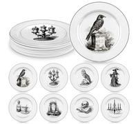 LOYIM 8 Pcs Vintage Halloween Dinnerware Set Halloween Plates Serving Dishes 8 Inch Reusable Gothic Dinnerware Set Salad Dessert Plates for Indoor and Outdoor Use Kitchenware Gift(Fashion,8 Inch)