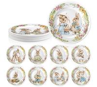LOYIM - 8 Pieces Easter Bunny Salad Plates 10 Inch Assorted Designs Ceramic Like Multicolor Tea Plates Bunny Tableware for Easter Gift Salad Appetizer