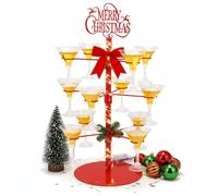 LOYIM Christmas Cocktail Tree Stand Merry Christmas Tree Drink Holder 3 Tier 12 Holders for Champagne, Martini and Margarita Cups Holder for Xmas Winter Birthday Weddings Bridal Shower Parties