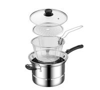 Loyimioo Deep Fat Fryer Set Stainless Steel Pot Small Deep Fat Fryer Chip Pans with Basket and Lid Pasta Strainer Wire Basket, Glass Lid, Drainer & Steamer Sheet Set