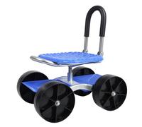 loyliawa Garden Cart Rolling Garden Cart, Height Adjustable Outdoor Gardening Stool Trolley with 360° Swivel Seat, Foldable Lazy Seat Stool with Storage Shelf, Flat Wheels Blue