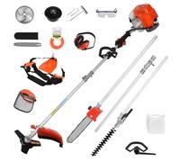 loyliawa Strimmer, Cordless Strimmer, Petrol Strimmer, 5 in 1 Lawn Mower, 52CC Gas Weed Trimmer, Cordless Hedge Trimmer, 2-Stroke Brush Cutter, Handheld Chainsaw Hedge Pruner, Fast Starts Orange