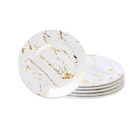 Loymokinar Modern 6-Piece Dinner Plate Set, 10-Inch White Marble Ceramic Plates with Gold Rim, Elegant Appetizer Salad Dessert Plates for Everyday Dining & Party.