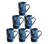 Loymokinar Porcelain Coffee Mugs, 12 Ounce, Set of 6, Blue | Hot Tea | Cappuccino | Mocha | Cocoa | Cups for Latte