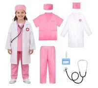 LOYO Doctor Costume Kids,Pink Nurse Outfit Set for Ages 3-6