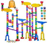 LOYO Glowing Marble Run, 132pcs Marble Run Toy STEM Educational Learning Toy Gift for Boys Girls 4 5 6 7 8 + Year Old (102 Translucent Marbulous Pcs & 30 Glass Marbles)