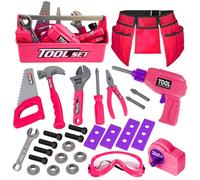 LOYO Kids Tool Set - 30Pcs Pretend Play Tool Toys with Kids Tool Belt, Electric Toy Drill, Construction Tool Box Kit Kids Toys Gift for Girl Boys Age 3 4 5 6 Years Old(Pink)