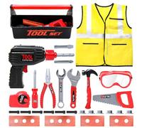 LOYO Kids Tool Set - 32Pcs Construction Tool Toys with Play Electric Drill and Carry Case Tool Box Pretend Play Toys Gift for 3 4 5 6 7 Years Old Toddlers Boys