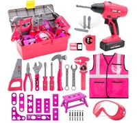 LOYO Kids Tool Set 50 Pcs Kids Construction Toys with Vest, Tool Box with Electric Drill Toy, Pretend Play Kids Toys for Girls Age 3 4 5 6 Years Old