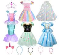 LOYO Princess Costumes for Girls - 4 Sets of Fancy Dresses with Cape for Girls Aged 3-8 - Princess Toys Dress up Clothes for Halloween, Birthday, Xmas