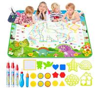 LOYO Water Doodle Mat, 105X100CM Mess Free Dinosaur Water Drawing Mat with Water Pens & Animal Stamps, Educational Toys for 3-6 Year Old Boys Toddlers Gifts