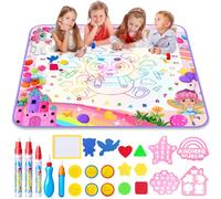 LOYO Water Doodle Mat, 105X100cm Mess Free Water Drawing Mat with 5 Water Pens, 6 Animal Stamps, Unicorn Educational Toys Gifts for 3 4 5 6 7 8 Year Old Girls