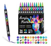 LOYOBOHO Acrylic Paint Pens Dual Tip, 36 Pens 72 Colours Acrylic Paint Markers, Water-Based Quick-Dry Art Markers for Rock Painting, Glass, Wood, Ceramic, Canvas & DIY Crafts, 1-5mm Tips