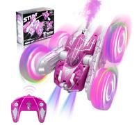 LOYOBOHO Spider RC Stunt Car with Spray Mist & LED Lights, 360° Double Sided 4WD Remote Control Monster Truck, 2.4GHz All Terrain Off Road Toy Car for Boys & Girls (Pink)
