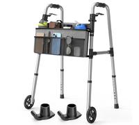 Loyoda Folding Walker with Basket and Glide Skis, 5" Wheels Lightweight Walkers for Seniors and Adults, Supports Up to 350 Pounds, Adjustable Height, Compact Standard Walker, Black