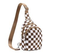 LOYOMA Small Checkered Sling Bag for Women, RFID Crossbody Bags Nylon Sling Backpack Purse for Travel, Brown Checkered, S
