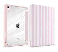 Loyrina Case for iPad Air 11 inch M3 2025 M2 2024 Release with Pencil Holder Clear Back Shell Blue Lightweight Shockproof TPU Edge Trifold Stand Auto Wake Sleep Cute Cover, Stripe Pink