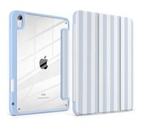 Loyrina Case for iPad Air 11 inch M3 2025 M2 2024 Release with Pencil Holder Clear Back Shell Blue Lightweight Shockproof TPU Edge Trifold Stand Auto Wake Sleep Cute Cover, Stripe Blue