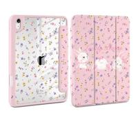 Loyrina Case for iPad Air 11 inch M3 2025 M2 2024 Release with Pencil Holder Clear Back Shell Lightweight Shockproof TPU Edge Trifold Stand Auto Wake Sleep Cute Patterns Cover, White Rabbit