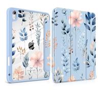 Loyrina Case for iPad Air 13 inch 2025 M3 2024 M2 Release Slim Lightweight Shockproof Cute Blue Cover with Clear Back TPU Edge Pencil Holder Trifold Stand Auto Wake Sleep, Hand-Drawn Leaves